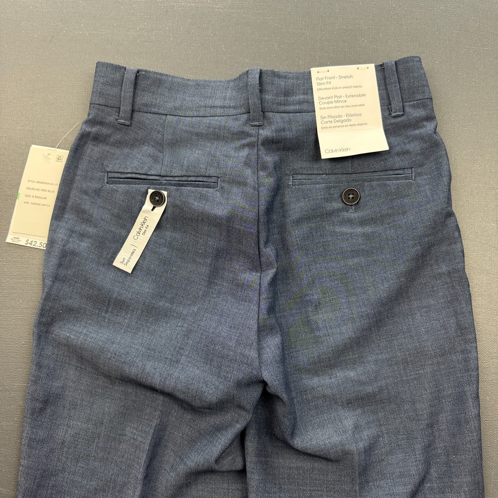 Calvin Klein Dress Pants Boys 8 Slim Fit Flat Front Stretch Navy Blue Casual NWT - Picture 7 of 11